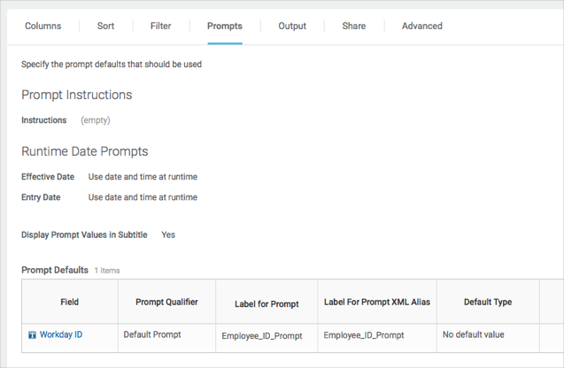 Image of the custom report prompts tab.