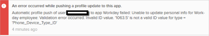 Image of an error message when a profile push to the app fails.