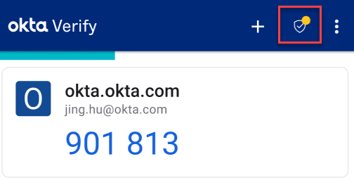 Device Health icon with pending remediation actions on the Okta Verify main page.