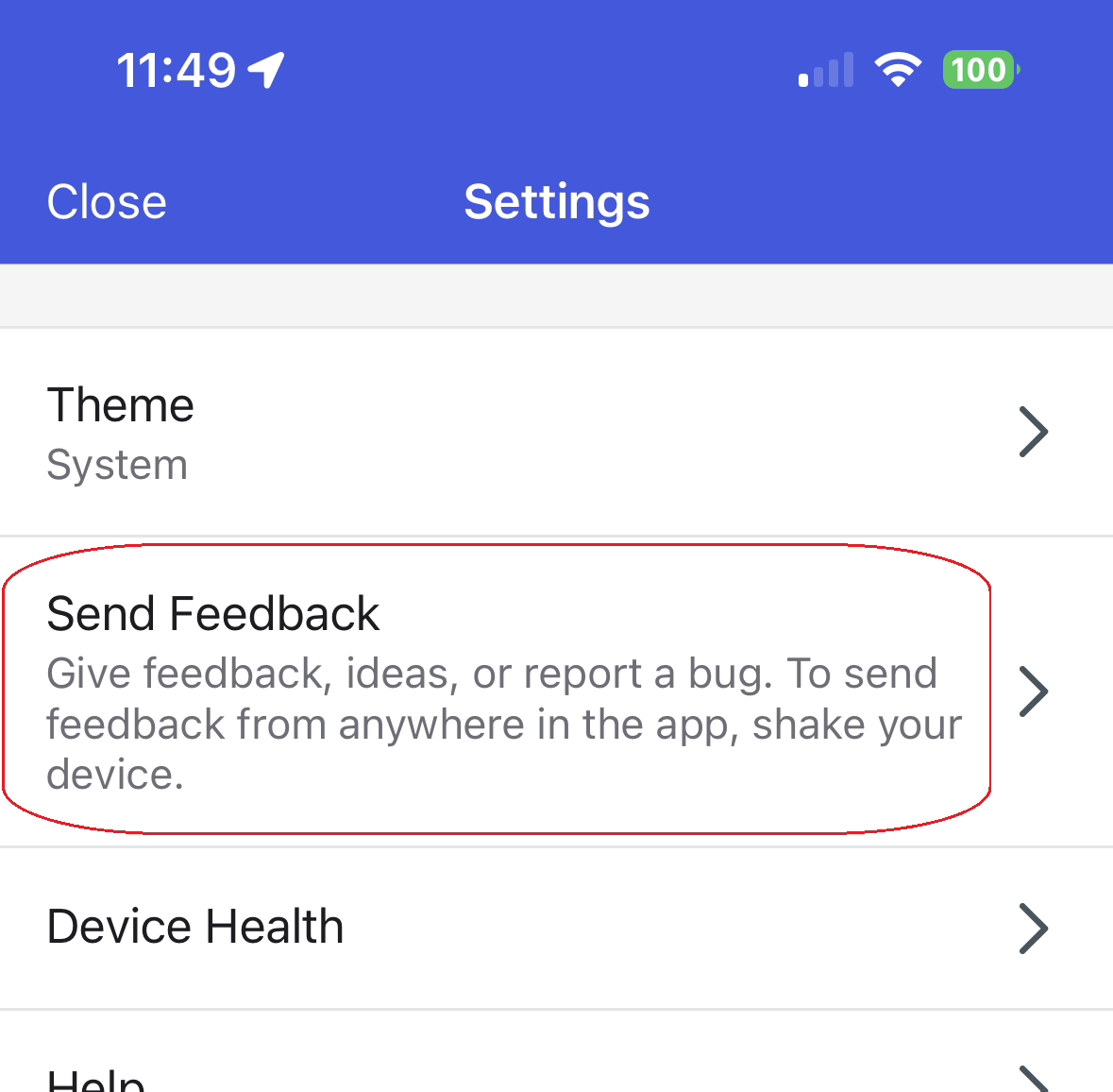 Send Feedback option on the Okta Verify Settings page.