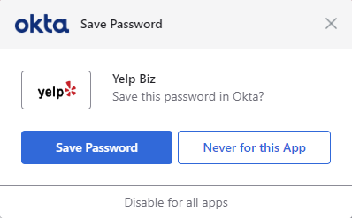 Okta Save Password prompt