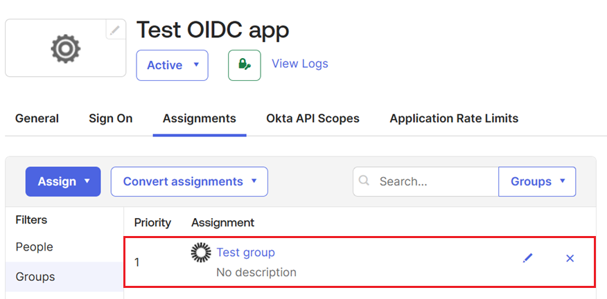App assignments in the Okta Admin Console