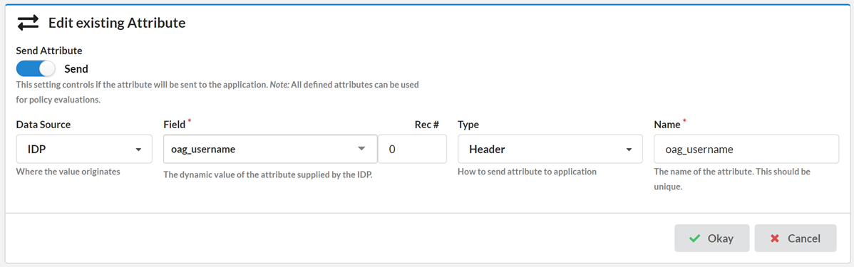 The edit attributes dialog displays all the chracteristics of a given attribute including its source, source field name, target such as header, and target field name.