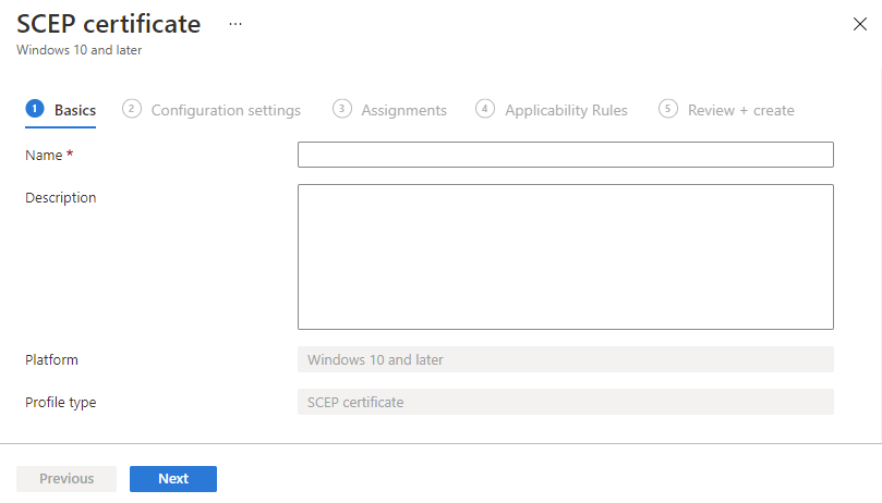 The image shows the SCEP certificate screen.