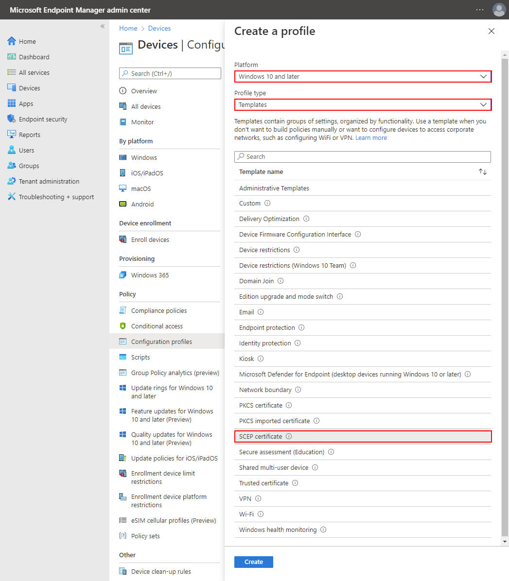 The image shows the Create a profile screen.