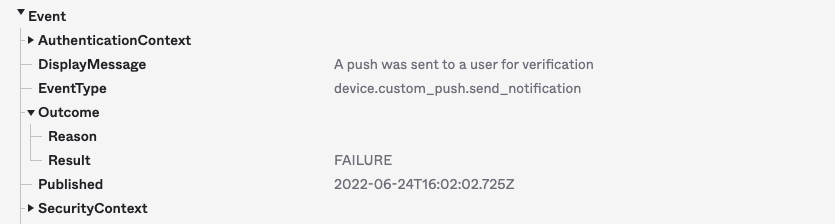 View a push notification event in the System Log